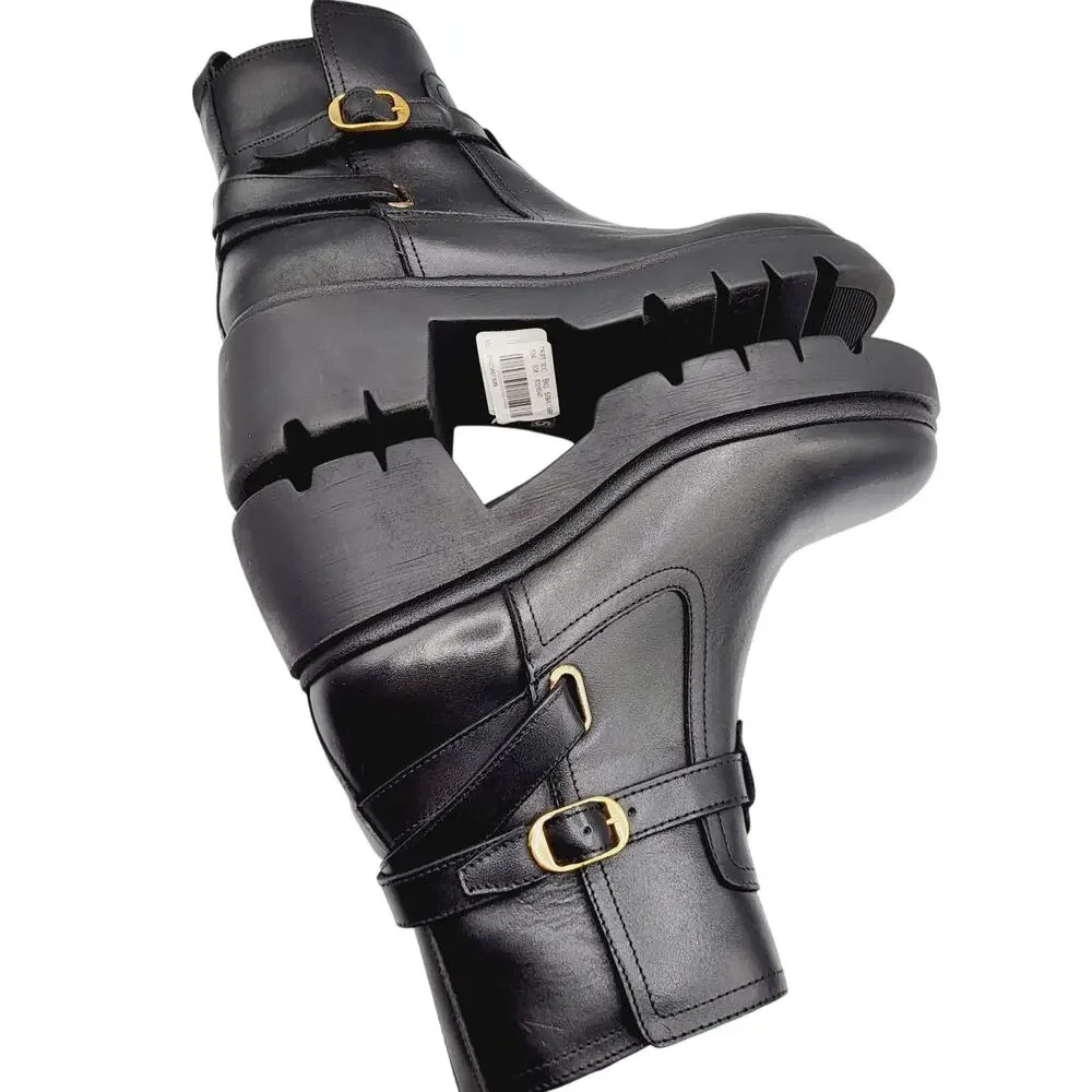 NEW Steve Madden Women's Size 7.5M Black Leather Colletta Zip Up Ankle Bootie